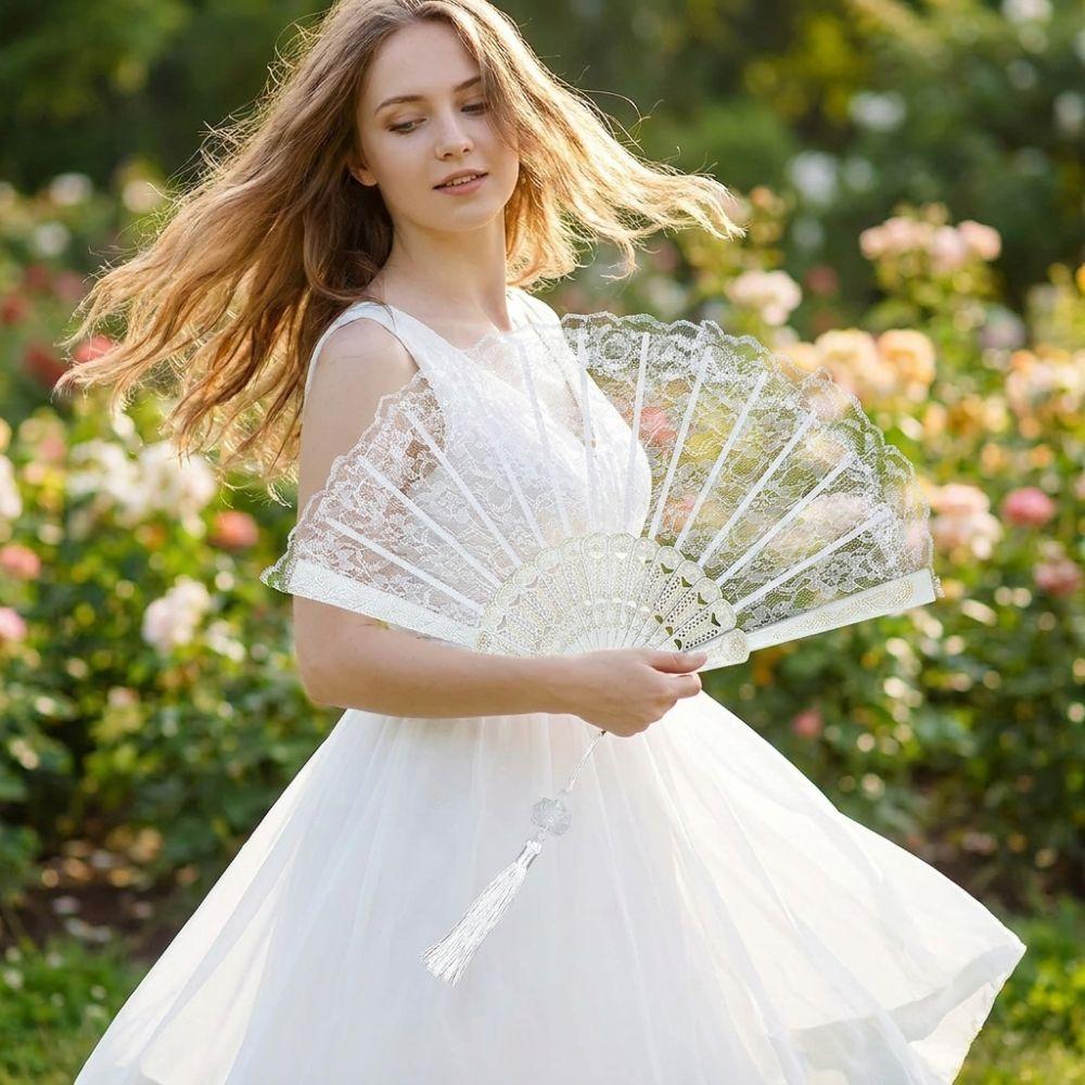 Flower Carving Chinese Style Fan with Tassel Dance Hand Fan Home Decoration