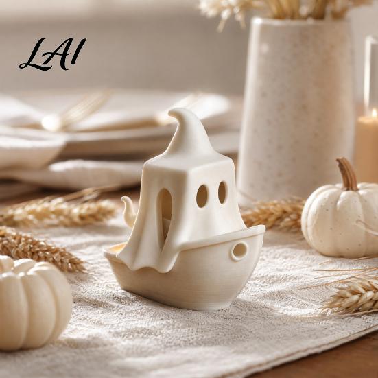 Relaxation Gift Idea 3D Printed Ghost/Pumpkin Boat Figurine Creative Ghost Ornament Mini Pumpkin Fun Sculpture Desktop Decoration for Office Study