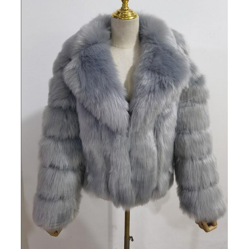 Womens Faux Fur Coat With Notched Lapel Winter Warm Outerwear Street Style Long Sleeve Jacket