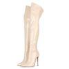 Новый стиль Сексуальные женские ботфорты из лакированной кожи Черные Белые Длинные сапоги Женские Остроносые Классические Туфли на высоком каблуке