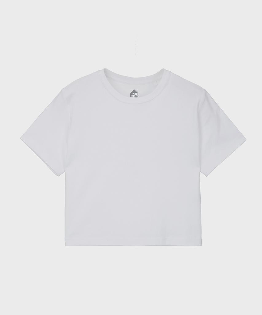 BASIC HOUSE Women'S Round Cropped Short Sleeve T-Shirt White Lats0202