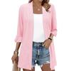 Women's Solid Color Casual Cardigan With Three Quarter Sleeves Loose Jacket
