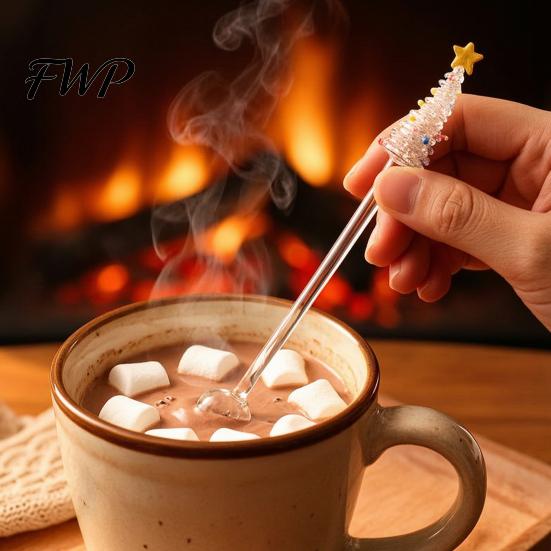 Transparent Spiral Texture Stirring Rod Glass Stick/Spoon, Handmade Christmas Tree Topper Decor, Heat Resistant Elegant Cocktail Mixing Tool