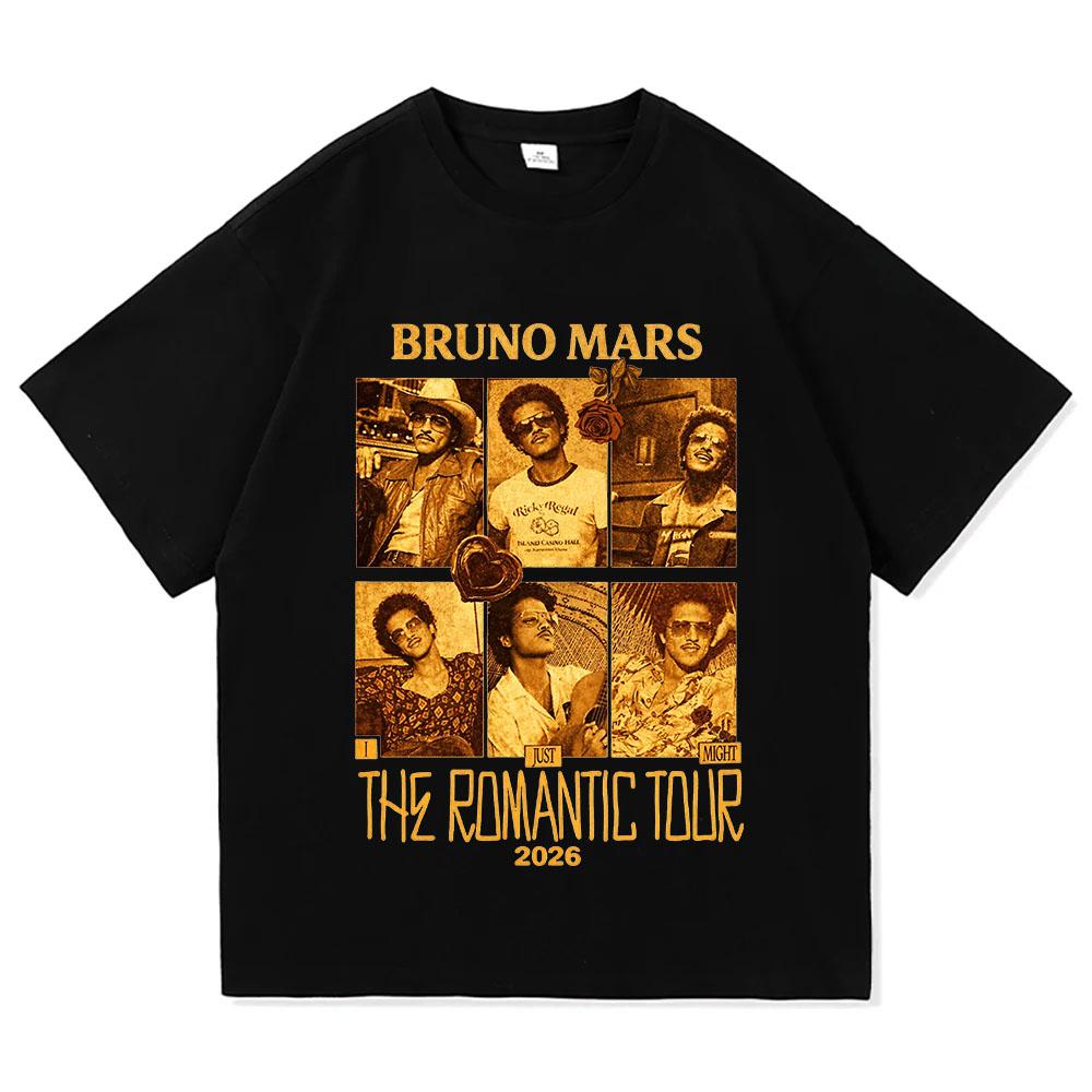 Футболка Bruno Mars Romantic Tour 2026 Поп Соул Концертная Футболка Ретро Музыкальный Фан Мерч Тур Наряд Подарок ТОПЫ Удобная Женская Одежда