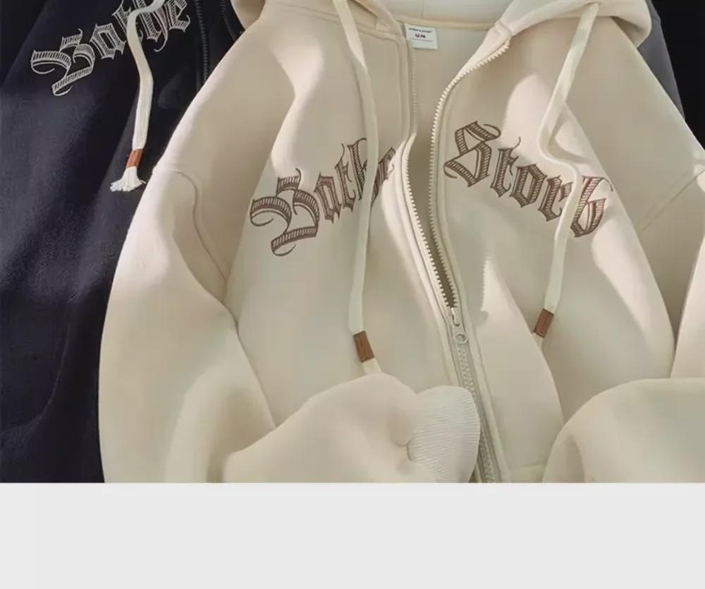 Unisex American-Style Zipper Hoodie: Loose Fit, Trendy Casual Jacket for Spring & Autumn