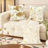 Golden Flower Cushion Cover Natural Linen Organic Fabric DoubleSided Printing Couch Pillow Covers Home Decor Gift