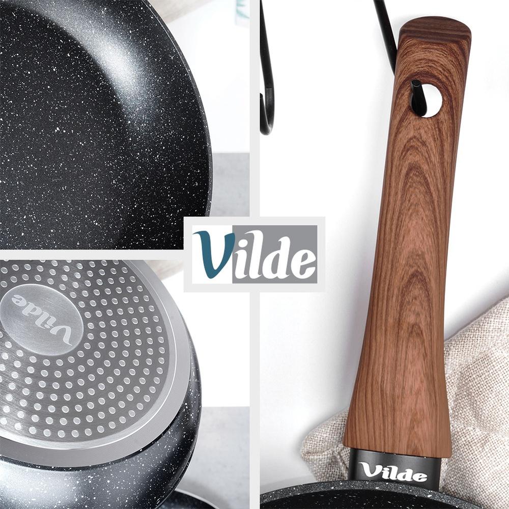 Set Of Granite Frying Pans With Glass Lids Black&Wood 16 / 20 / 24 Cm 3 Pcs.