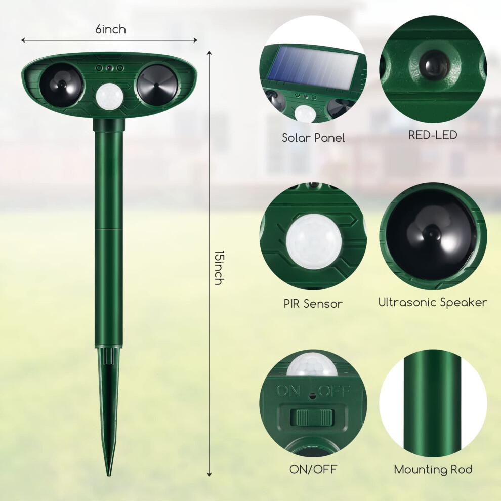 2 Pack Solar Ultrasonic Animal Repellent with PIR Motion Sensor, Weatherproof Outdoor Pest Deterrent for Garden Yard