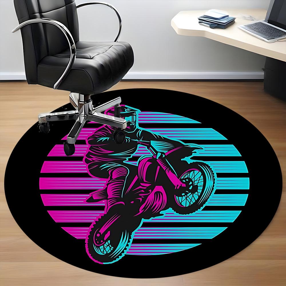 1PC Motorbike Rider Office Round Area Rug, Mat Suitable ForOffice, Under Office Chairs Bedroom Living Room Home Decor, Room Deco