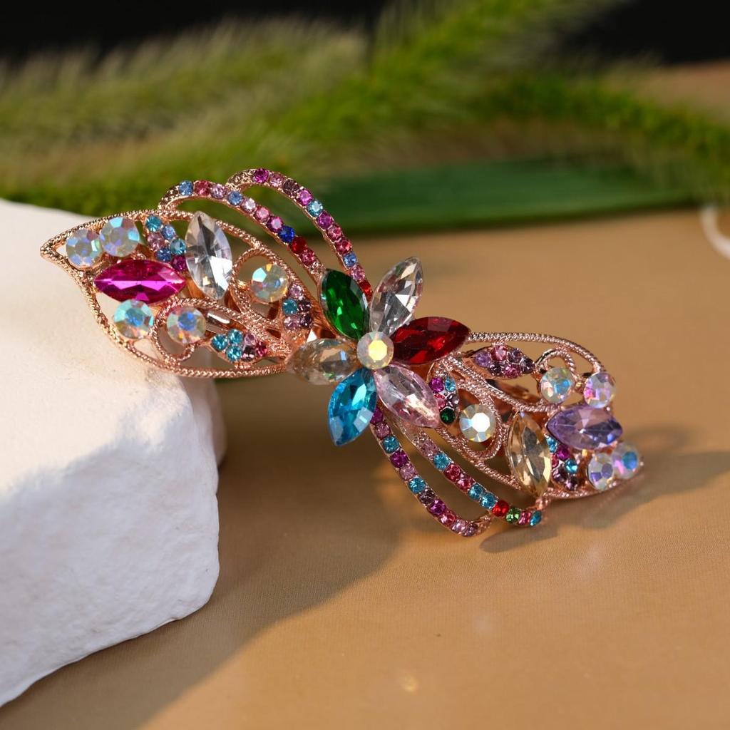 Универсальная заколка для волос в виде цветка со стразами: Элегантная заколка-пружина для хвостика из сплава для женщин