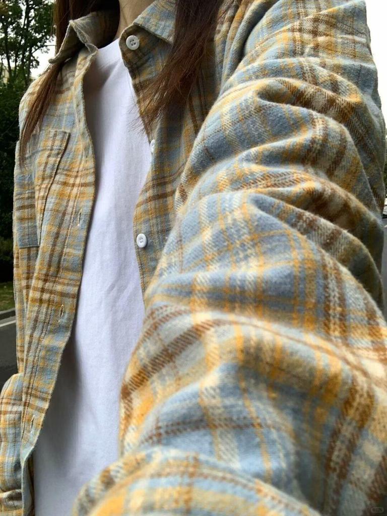 2025 Мужская рубашка свободного кроя оверсайз в ретро-клетку - Весна/Осень Топ высокого класса