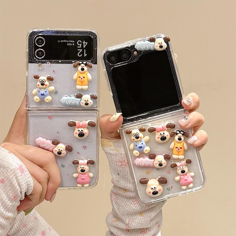 Прозрачный клей блестящий чехол для телефона щенок для Samsung Zflip6 складной экран откидная крышка