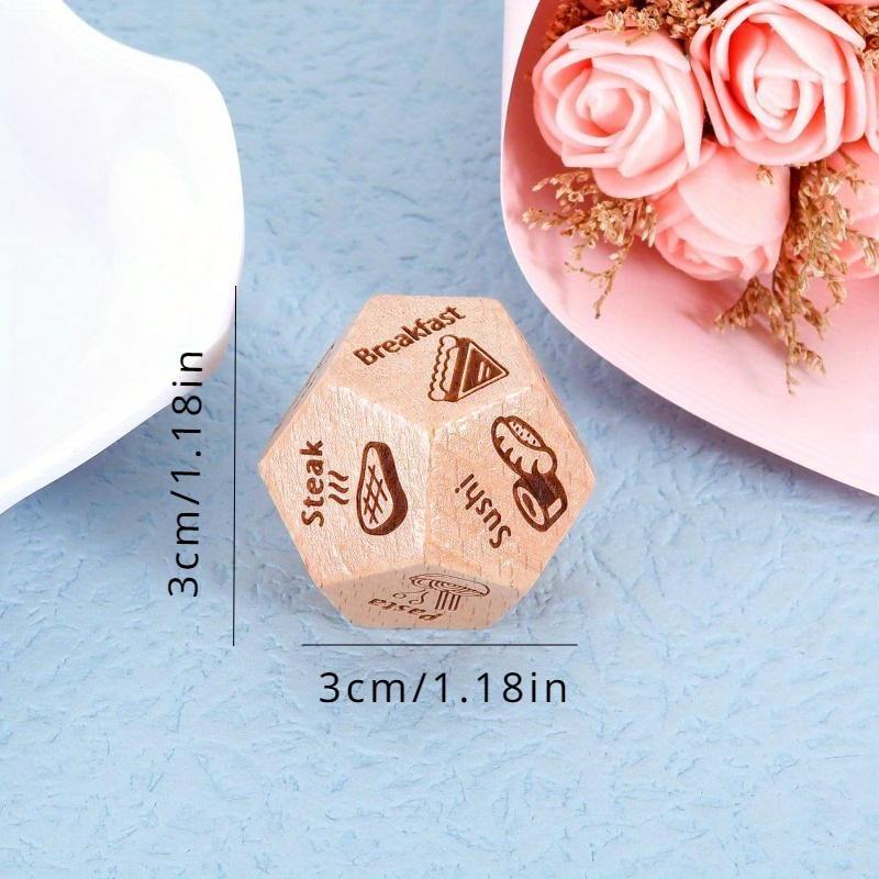 Food Decision Dice Date Night Ideas Games 12-Sided Muti-Choice Engraved Wooden Valentines Day Birthday Gifts Gifts for Couples Boyfriend Girlfriend