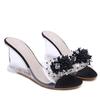 Women Slippers Sandals 8Cm Wedge High Heels Transparent Crystal Rhinestone Slippers