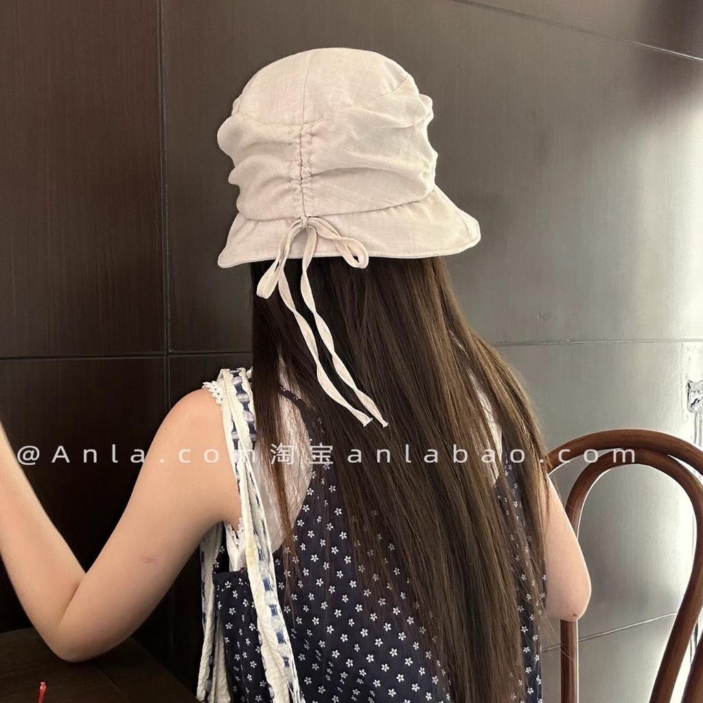 Summer Thin Pleated Bucket Hat Women'S Breathable Sun Hat Sunscreen Basin Hat Small Casual Elegant Hat