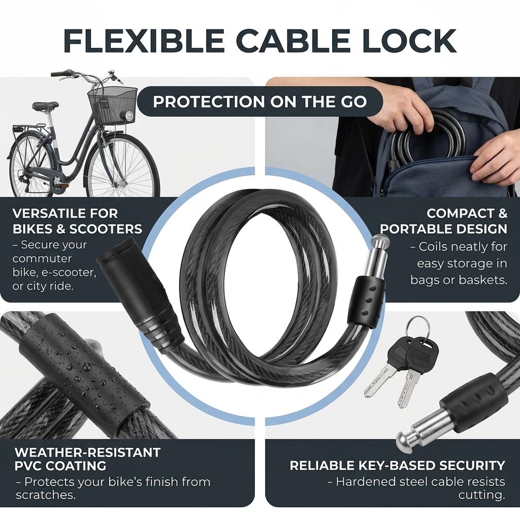 Bicycle Cable Lock Alloy Steel Anti Theft Coiled Bike Lock Rust-proof Security for Electric Bikes Scooters Commuters 60cm 4