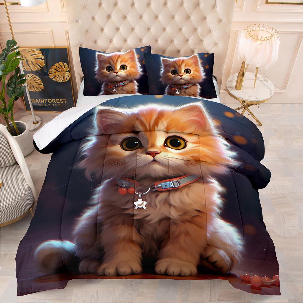 Comforter Cute Kitten Luxury Theme Home Comforter Winter Quilted Blanket Goose Down Duvet King Queen 3D Blanket Size Twin