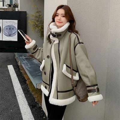 Женское стеганое короткое пальто из утолщенной овечьей шерсти, зимние теплые пальто, женские зимние куртки, меховые интегрированные мотоциклетные куртки, новые