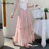 2026 Корейский Стиль Весна Лето Женская Миди Юбка Эластичная Талия Белый Черный Розовый В Горошек Шифоновая Юбка Элегантные Женственные Многоярусные Юбки Женские