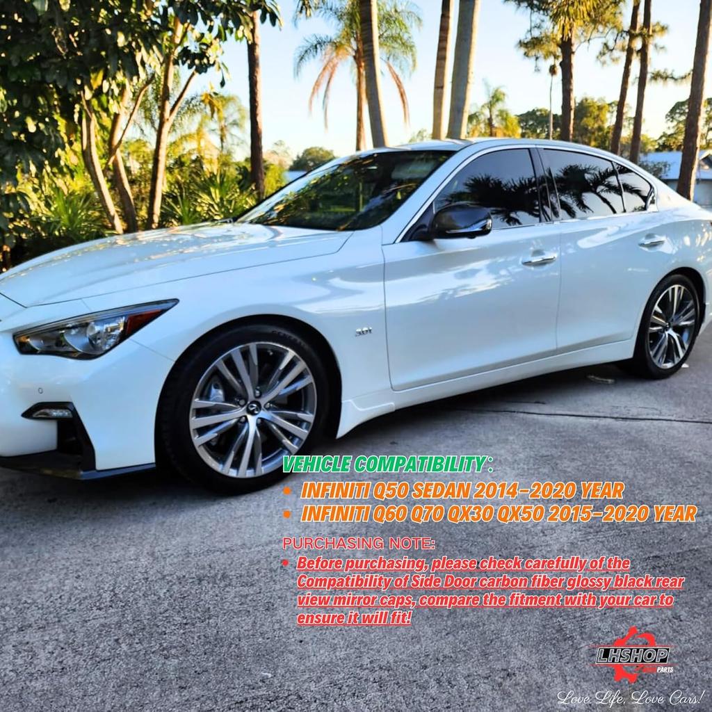 Carbon Fiber Side Mirror Caps For Infiniti Q50 Q60 Q70 QX30 QX50 Q50L Accessories, Passenger Driver Side View Mirror Cover Replacement Car Exterior