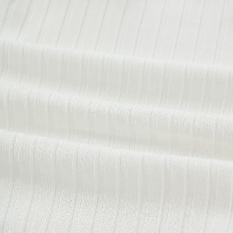 Girl's Long Sleeved Elastic Tight Fitting T-shirt with Side Waist Decoration Bow Girl's White Round Neck Top