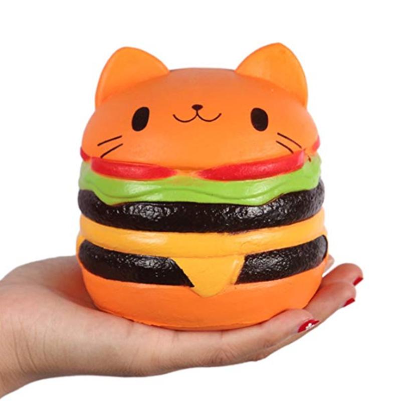 Jumbo Cat Face Burger Squishy Имитация хлеба PU Ароматические мягкие медленно растущие сжимаемые игрушки Снятие стресса Детские игрушки Рождественский подарок