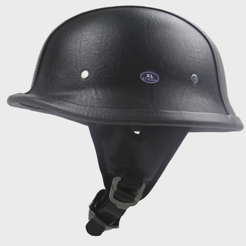 ZR-307 Черный кожаный ретро мотоциклетный полушлем M35