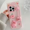 For iPhone 16 Pro Silicone Case Cute 3D Cartoon Pig Pendant Shockproof Phone Back Cover