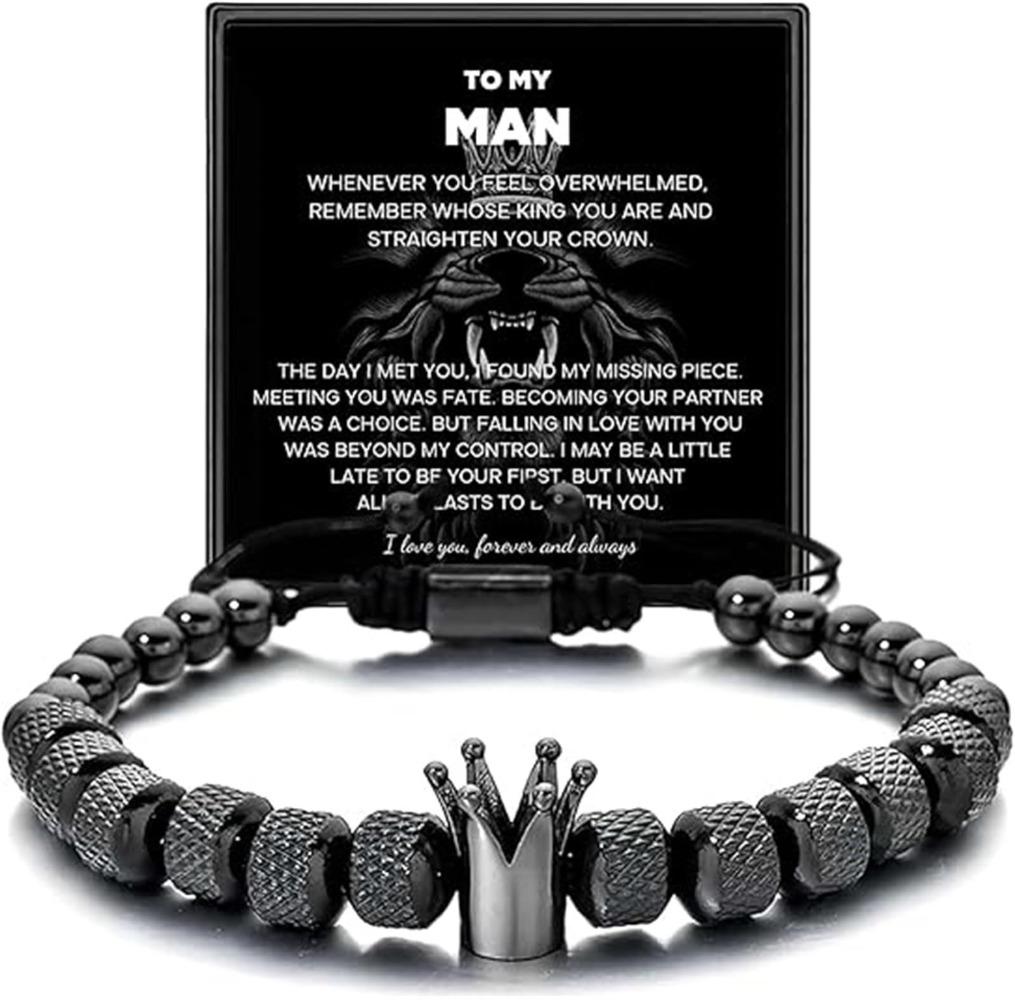 Men's Crown Bracelet Stainless Steel Snap Braided Adjustable Bracelet Inspiring Gift Pineapple Bead Crown Bracelet