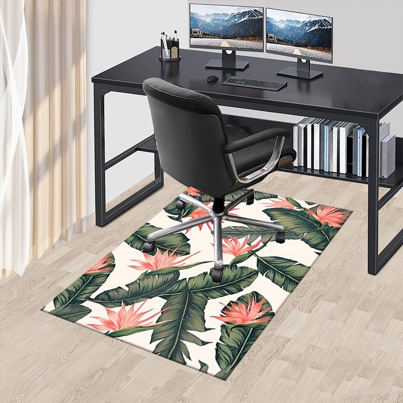 1pc Tropical Banana Leaf and Bird of Paradise Flower Chair Mat - Anime Cartoon Design, Non-Slip Office Chair Pad for Home Decor, Suitable for All Seas