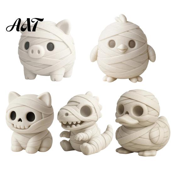 Car Interior Decorations Miniature Mummy Animal Figurine, 3D Printed Pig Chicken Dino Duck Niche Holiday Collectibles Cat Statue, Spooky Cute
