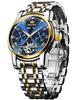 Men's Stylish Blue Automatic Waterproof Date Luminous Business Skeleton Arm Watch Popular Brand Blue