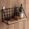 Punch-Free Wall Mounted Storage Rack Grid Shower Hanging Basket Wooden Iron Wall Shelf  Home