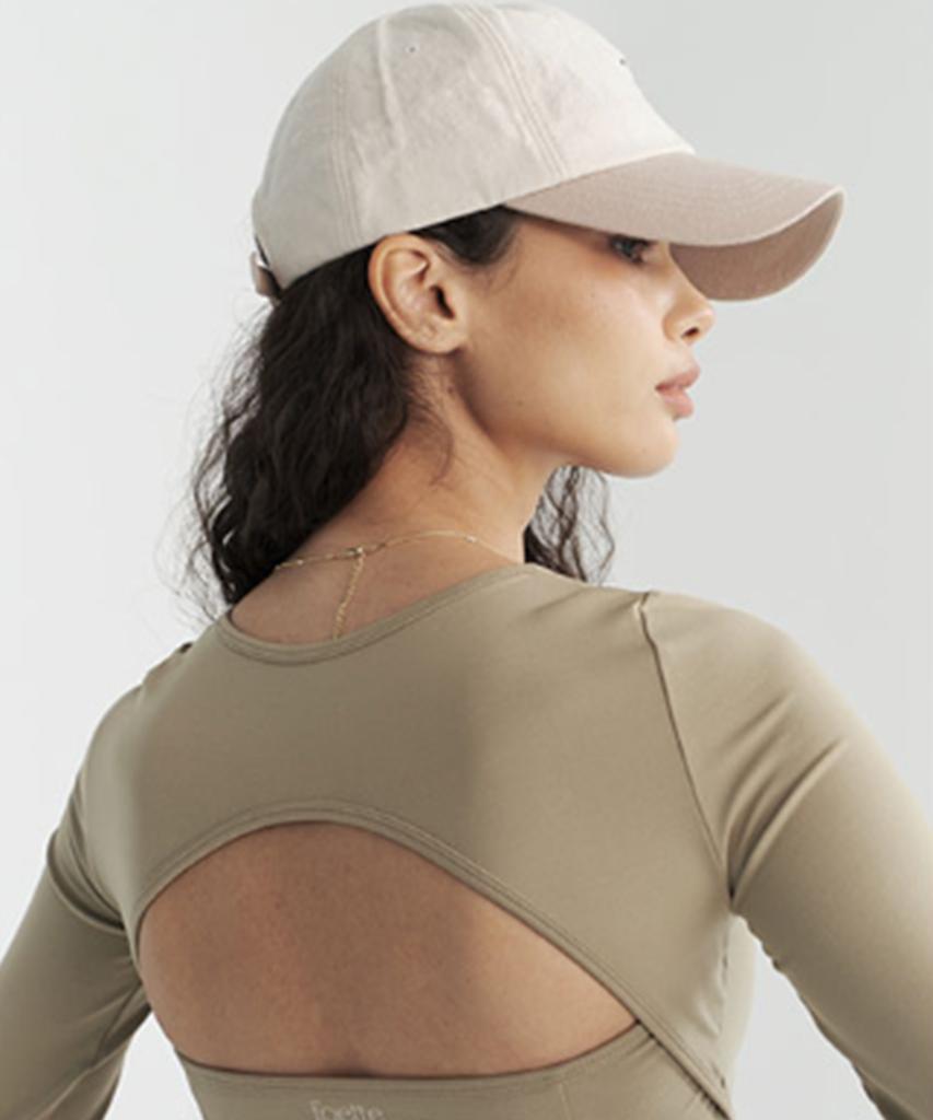 FOETTE Leaf Long Sleeve Crop Top - Khaki