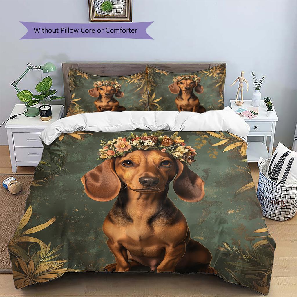 Vintage dog  Pattern Bedding Quilt Set Quilt Cover Pillowcase Home Decoration  Gift (1 * duvet cover + 2 * pillowcase, without core)