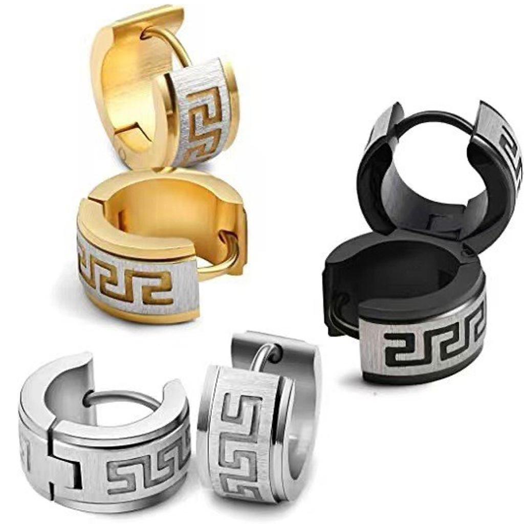 Fashion Stainless Steel Earrings Stainless Steel Great Wall Pattern Chaozhou Men'S Jewelry Ear Clips Ear Buckles Ear Clips