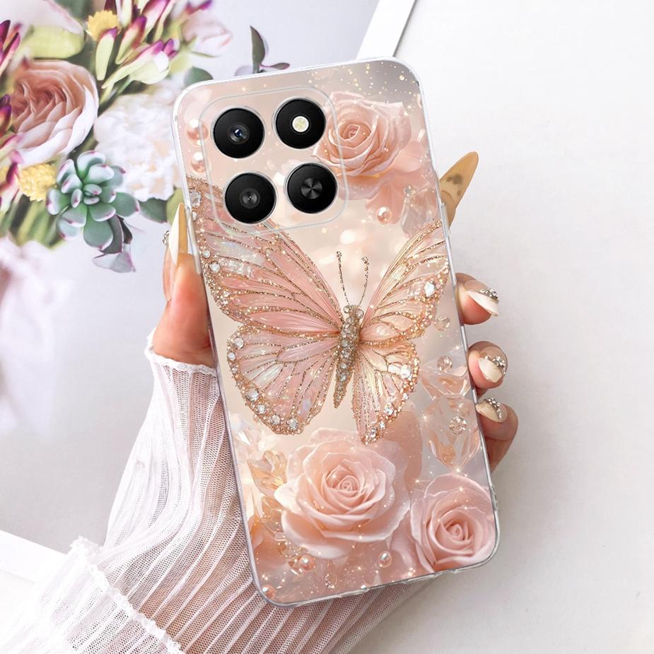 For Honor 400 Smart 5G Case LGN-NX1 Luxury Flowers Butterfly Painted Cover Silicone Case For Honor X7d X 7d HonorX7d Soft Fundas