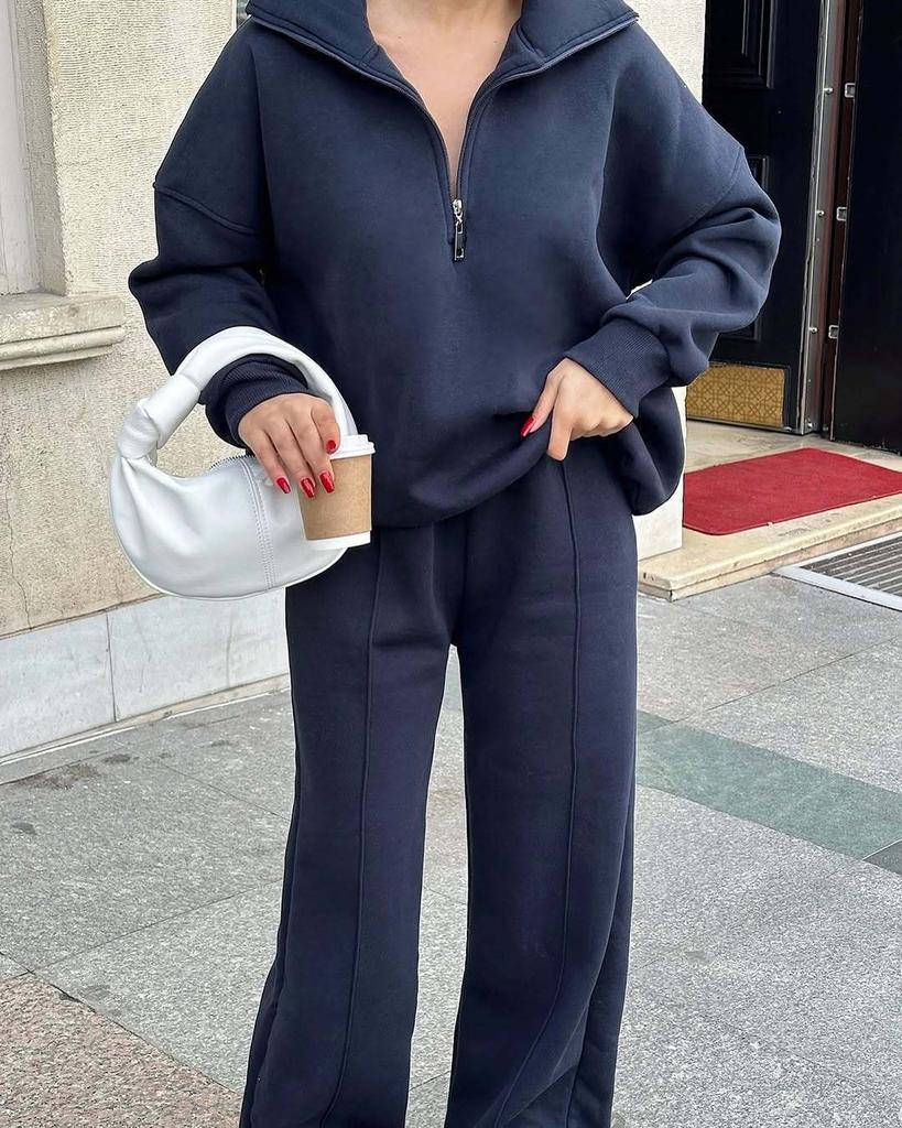 Серый худи на молнии свободного кроя и комплект брюк широкого кроя