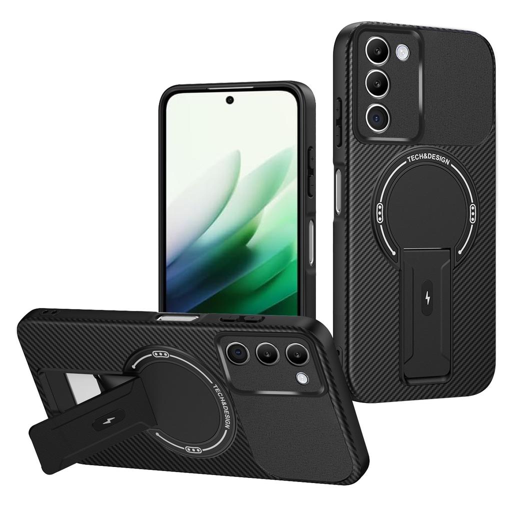 Для Xiaomi Redmi 15 5G (Глобальный) (169 мм) Чехол Текстура Углеродного Волокна ПК+ТПУ Чехол для Телефона с Подставкой