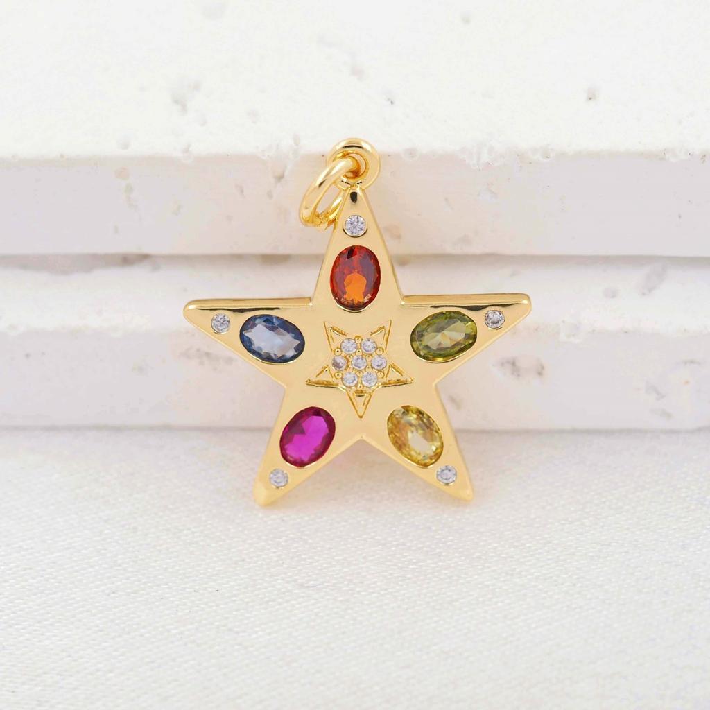 New Unique 18k Gold Zircon Charms Pendant Jewelry Copper Inlaid CZ Heart Star Moon Eyes Necklace Pendant Accessories DIY Jewelry