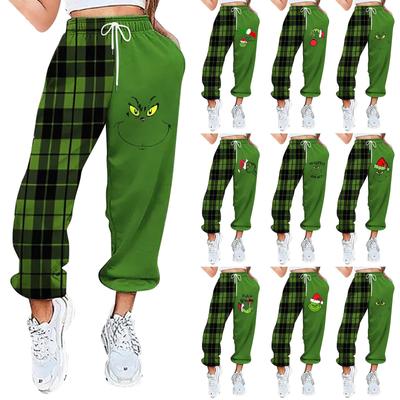 Женские повседневные модные повседневные брюки с рождественским принтом, санитарные брюки, леггинсы с эластичной резинкой на талии и шнурком