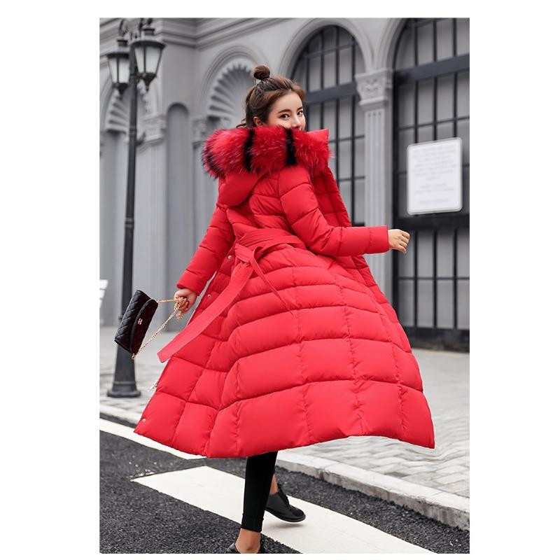 Новая хлопковая одежда женские удлиненные выше колена приталенные хлопковые куртки, цветные куртки из пуха и хлопка с меховым воротником