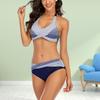 Плюс Размер Женская мода сексуальный круглый вырез шестиугольные линии бикини комплект облегающий пляжный купальники комплект из двух частей