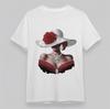 Women's Comfy T-Shirt Elegant Lady Floral Hat Tee Short Cotton White Oversize