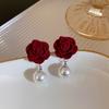 Серьги-гвоздики в виде розы с красным жемчугом, ретро-свадебные серьги в китайском стиле