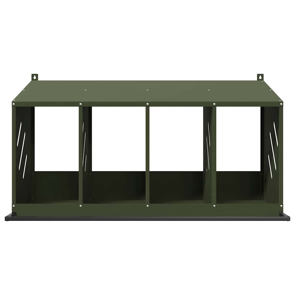 4 Compartment Chicken Nesting Box in Olive Green Metal