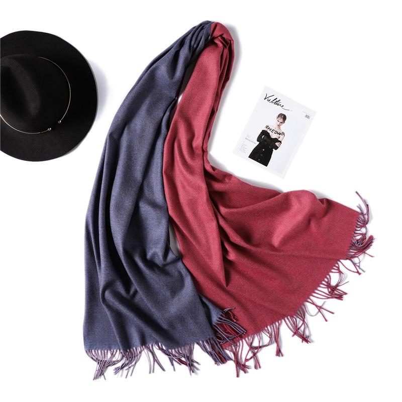 2024 European And American New Solid Color Versatile Autumn/Winter Double Color Imitation Cashmere Scarf Women'S Warm Big Shawl Neck