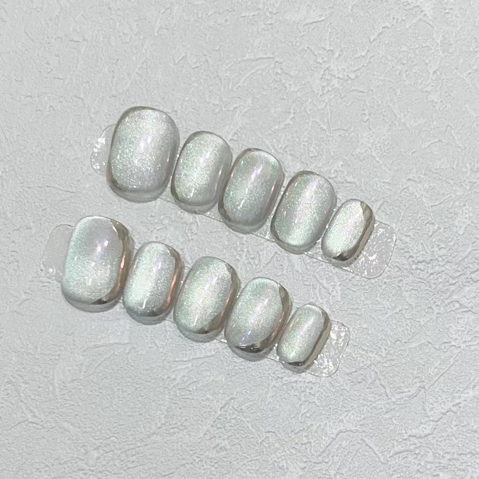 Wearing Armor Daily Short Handmade High-end Glass Bead Light Bulb Cat Eye Removable Fake Nail Plate