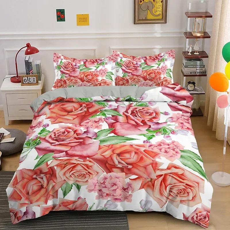 3D Rose Flower Duvet Cover Queen King Double Bedding Set Quilt Cover with Zipper Closure King Size Polyester Quilt Cover