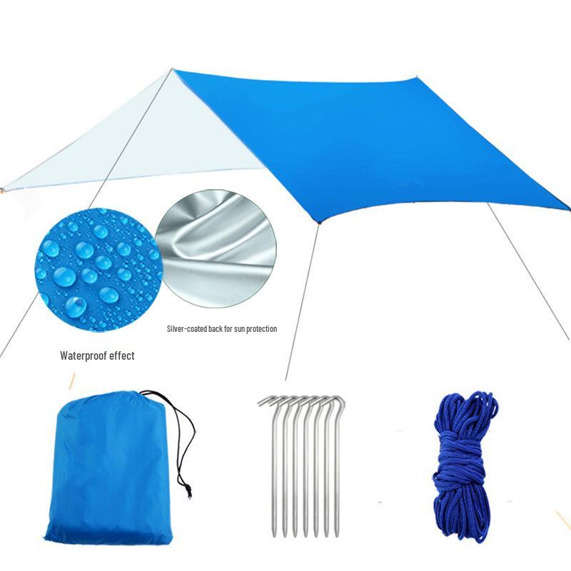 Square Canopy 3-4 Person Waterproof Sunshade Tent with UV Protection and Silver Coated Ground Sheet